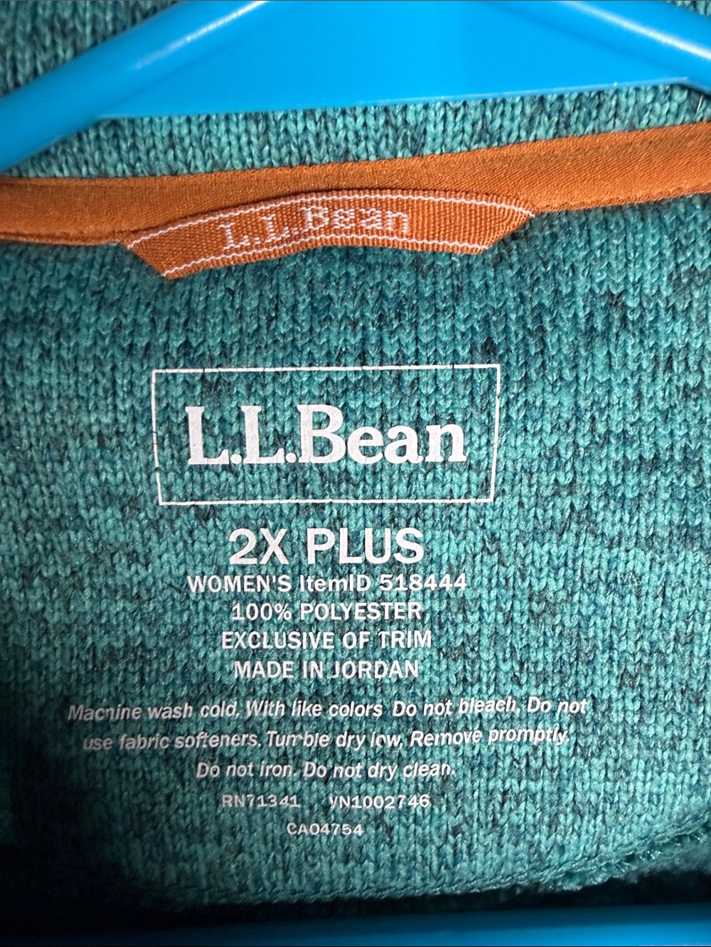 L.L.Bean Teal Knit Women's 2X Plus Sweater with Orange Trim